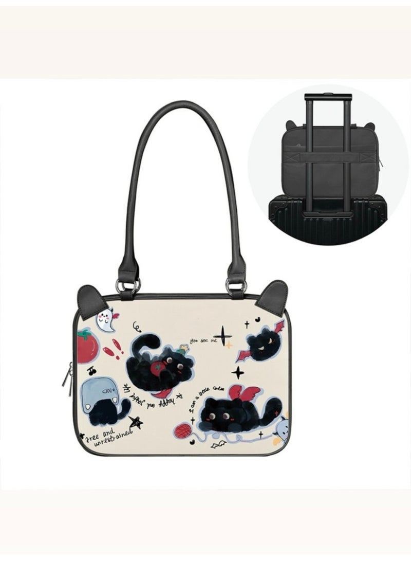 Laptop Bag Sleeve 13.3/14/15 inch, Laptop Briefcase Multifunctional Large Capacity Sleeve Bag for MAC, HP, Dell, Acer, Asus, Notebook, White/Cream Bag With Black Cat illustrations And Red Splatter Design - Image 2