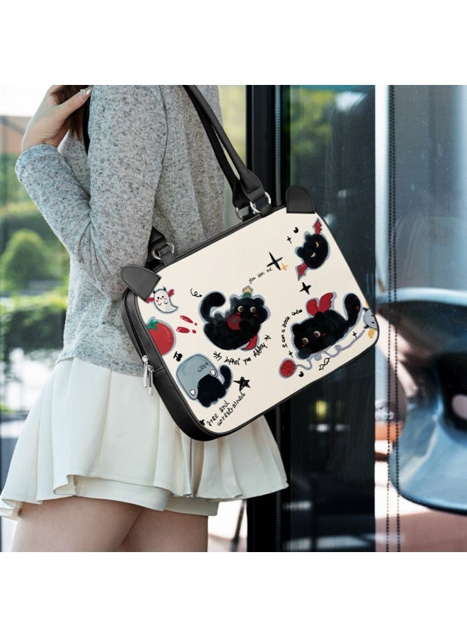 Laptop Bag Sleeve 13.3/14/15 inch, Laptop Briefcase Multifunctional Large Capacity Sleeve Bag for MAC, HP, Dell, Acer, Asus, Notebook, White/Cream Bag With Black Cat illustrations And Red Splatter Design - Image 3