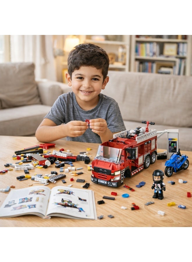 Qman Fire Truck Building Blocks Set for Kids – 275 Pieces with 2 Mini Figures, Emergency Rescue Construction Toy Ages 6+ - Image 2