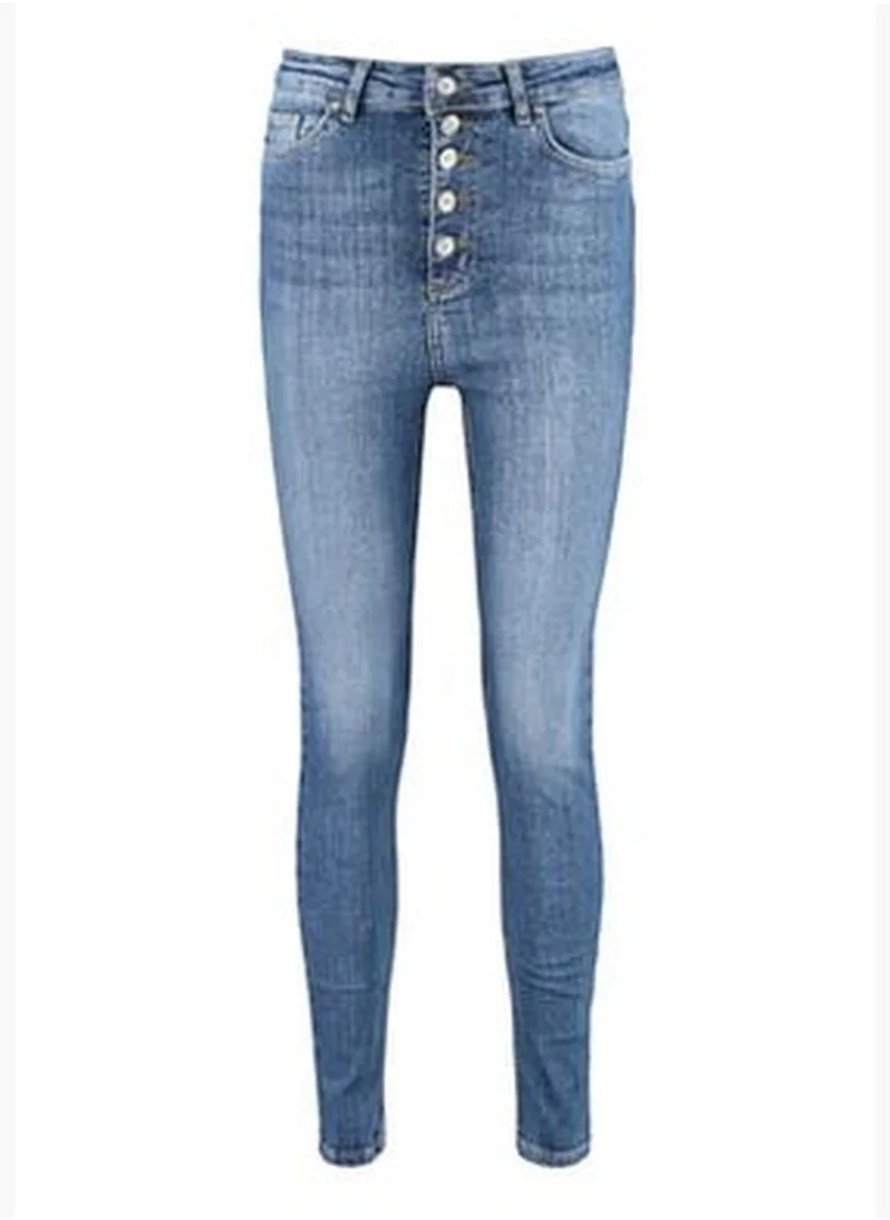 trendyol Dark Blue High Waist Skinny Jeans With Buttons In The Front TWOSS23JE00077