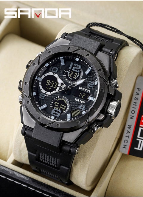 SANDA Waterproof Swimming Military Watch Men Sports Watches Dual Display Analog Digital LED Electronic Quartz Wristwatches