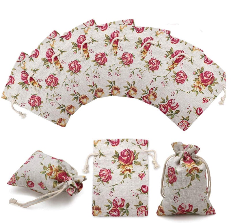 Hapdoo 24 Pack Rose Double Drawstring Burlap Bags Gift Burlap Favor Bag Reusable Linen Bags Jewelry Pouches Sacks for Wedding Party 55x 4 Presents Festivals Mothers Day Gift - Image 3