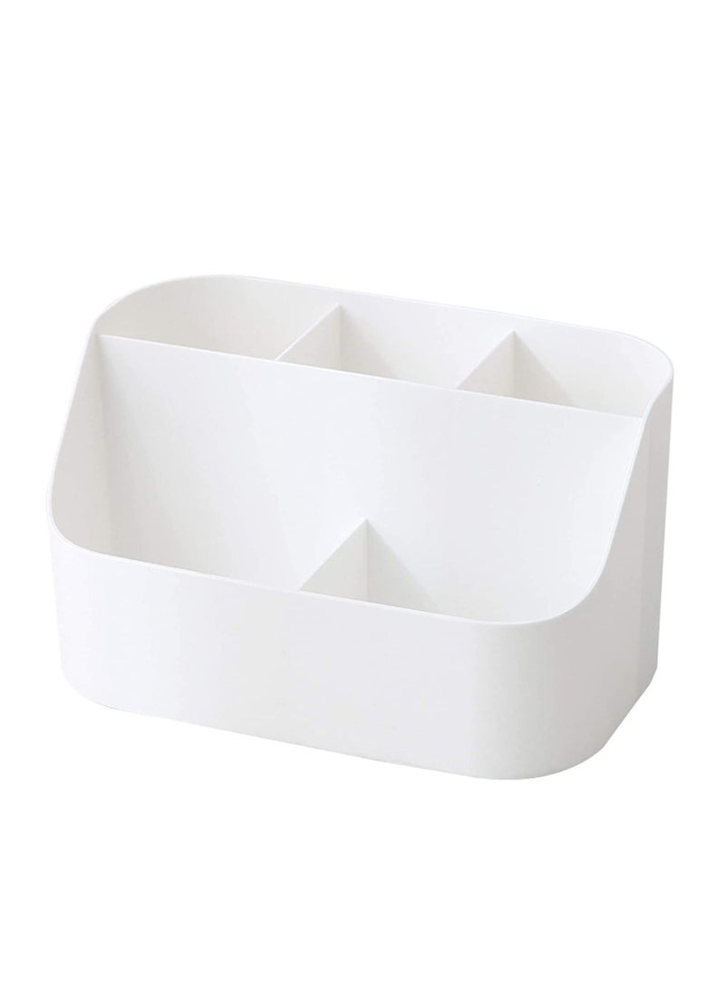SOLARAE Desk Organizer 5 Compartment Pen Pencil Holder Stationery Desktop Caddy Office Storage for Kids Teacher Pen Holder for Desk Cute Organization and Accessories for Office, Home, School(White) - Image 1
