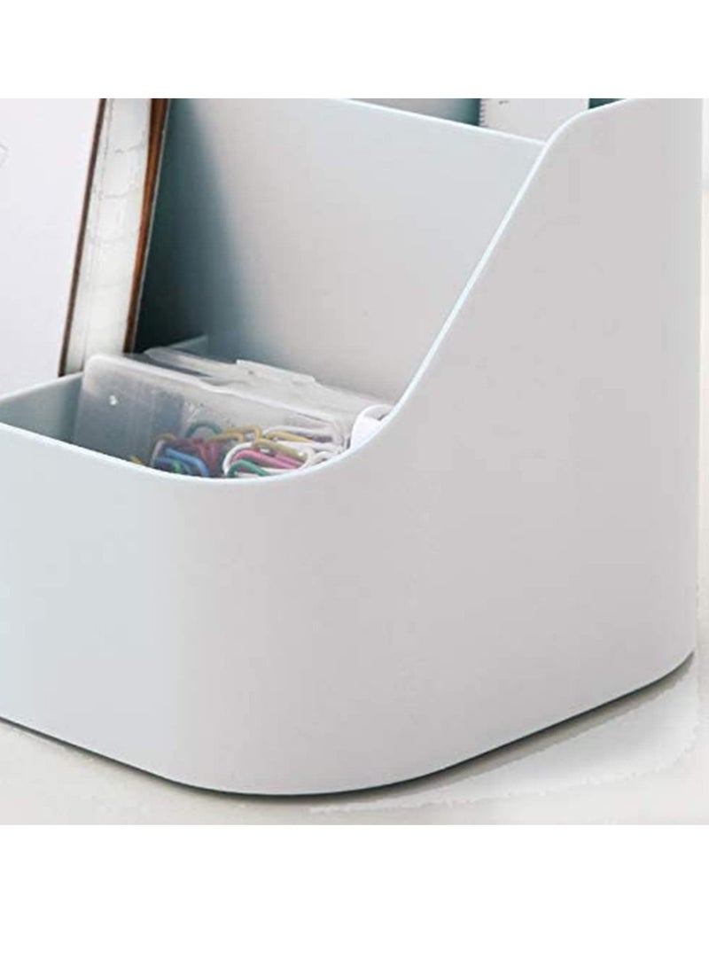 SOLARAE Desk Organizer 5 Compartment Pen Pencil Holder Stationery Desktop Caddy Office Storage for Kids Teacher Pen Holder for Desk Cute Organization and Accessories for Office, Home, School(White) - Image 4