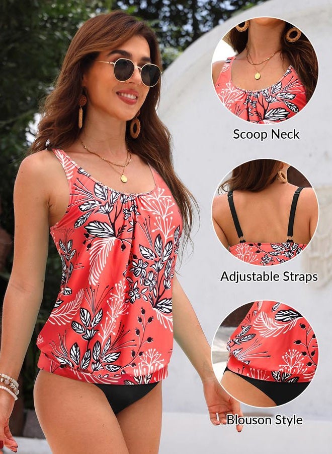 Yonique Womens Blouson Tankini Top No Bottom Loose Fit Swim Top Modest Tank Top Red XL - Image 4