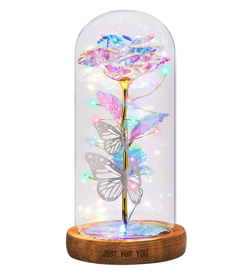 ABUDIT Artificial Flower Glass Rose Gift Led Light String on The Forever Rose in A Glass CoverUnique Gifts for Mothers DayWomen Christmas WeddingValentines Day Anniversary and Birthday - Image 1