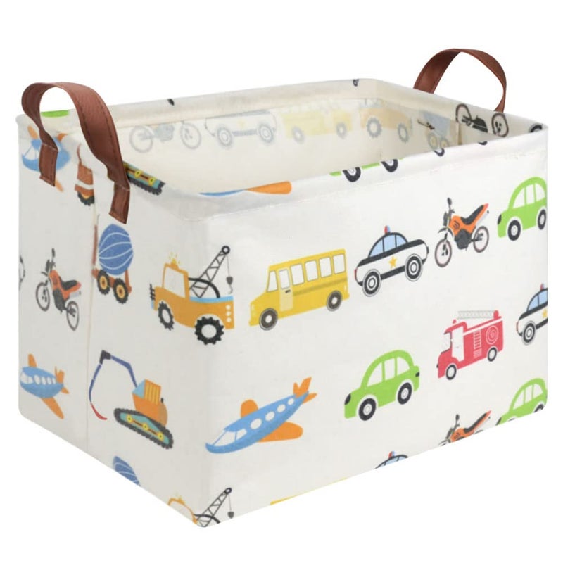 FXOCSHE FXOLCSHE Rectangular Car basket,Car toy storage box,Collapsible Car Storage basket for boys,Waterproof PE Coating Storage,bedroom decor,Nursery hamper,Toy Organizer,Gift Basket(Vehicles) - Image 1