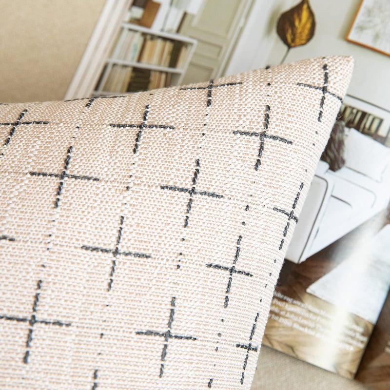 MIULEE Pack of 2 Decorative Burlap Linen Christmas Throw Pillow Covers Modern Farmhouse Pillowcases Rustic Woven Textured Cushion Cover for Sofa Couch Bed 18x18 Inch Beige - Image 2