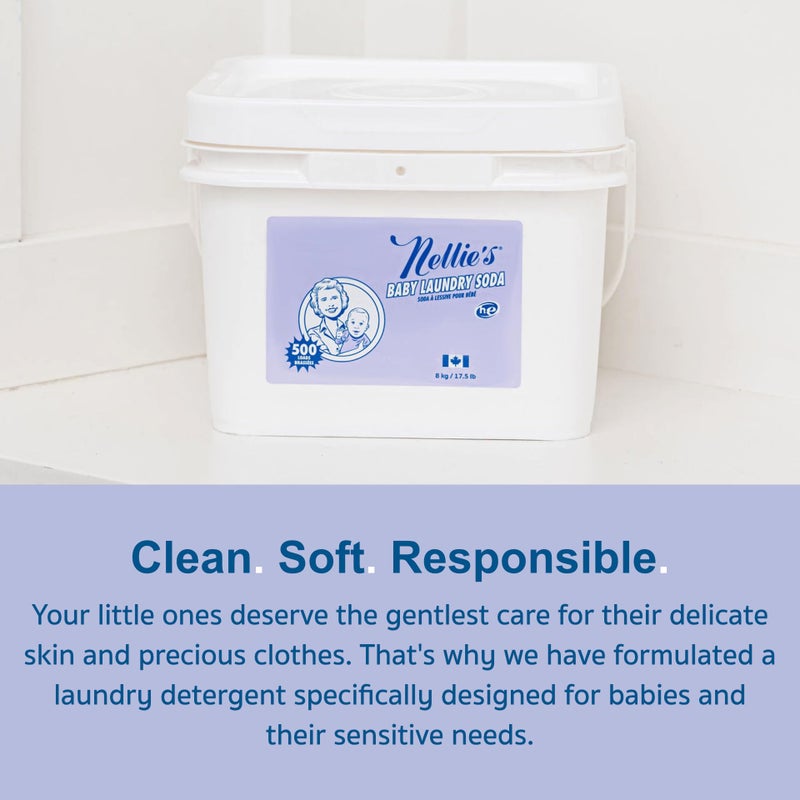 Nellie's Baby Laundry Soda - Bulk Powdered Laundry Detergent Safe for Infants' Sensitive Skin, Non-Toxic, Hypoallergenic, Vegan, Fragrance Free - 500 Loads - Image 2