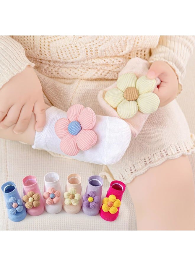 Aroveea Baby Toddler Socks Grip Non Slip Boys Girls Cotton 6 Pack for Kids Ankle Cute Socks 0M-3Years, Flowers, 0-6 Months - Image 2
