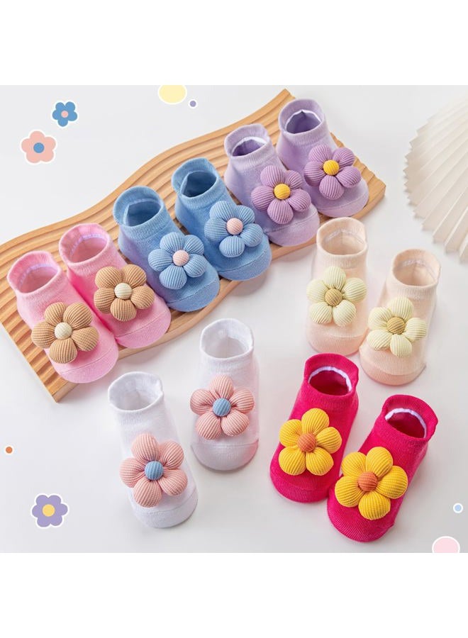 Aroveea Baby Toddler Socks Grip Non Slip Boys Girls Cotton 6 Pack for Kids Ankle Cute Socks 0M-3Years, Flowers, 0-6 Months - Image 3