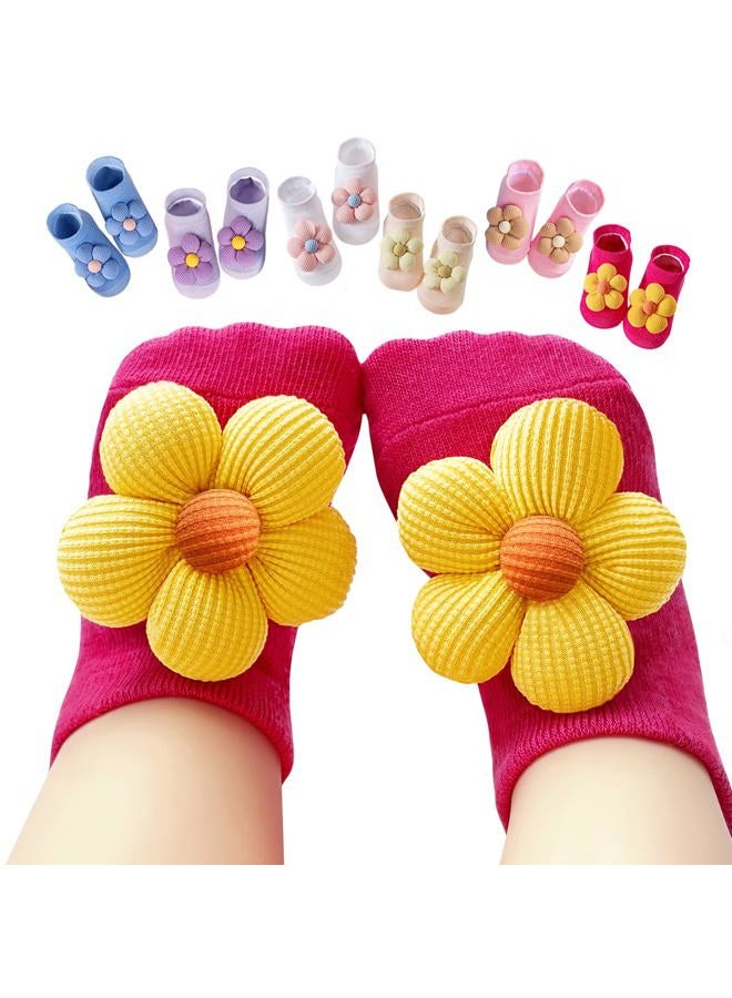 Aroveea Baby Toddler Socks Grip Non Slip Boys Girls Cotton 6 Pack for Kids Ankle Cute Socks 0M-3Years, Flowers, 0-6 Months - Image 1