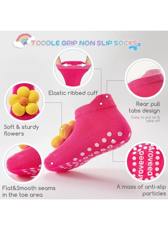 Aroveea Baby Toddler Socks Grip Non Slip Boys Girls Cotton 6 Pack for Kids Ankle Cute Socks 0M-3Years, Flowers, 0-6 Months - Image 4