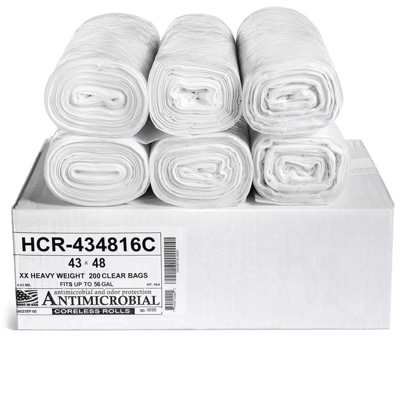 Aluf Plastics High Density Trash Bags 56 Gallon 200 Count 16 Micron eq 43 x 48 Clear for Bathroom Office Industrial Commercial Janitorial Municipal Recycling - Image 2