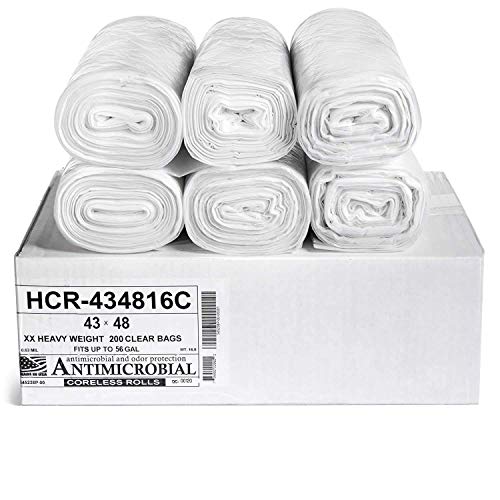 Aluf Plastics High Density Trash Bags 56 Gallon 200 Count 16 Micron eq 43 x 48 Clear for Bathroom Office Industrial Commercial Janitorial Municipal Recycling - Image 1
