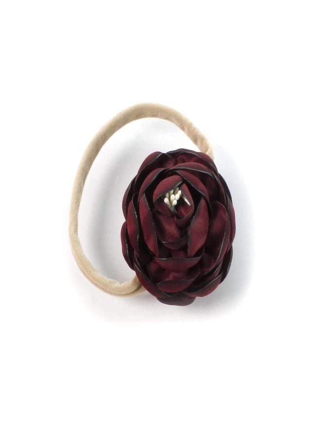 My Lello Baby Girl Ranunculus Flower Stretchy Nylon Elastic Headbands Set 2pcs - Small - Rosy Mauve/Burgundy - Image 2