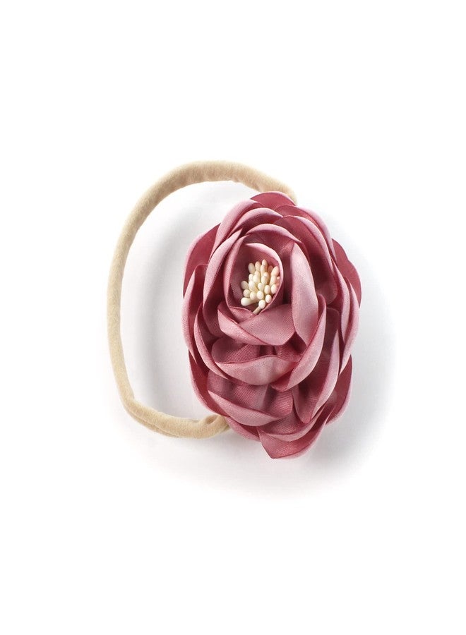 My Lello Baby Girl Ranunculus Flower Stretchy Nylon Elastic Headbands Set 2pcs - Small - Rosy Mauve/Burgundy - Image 3