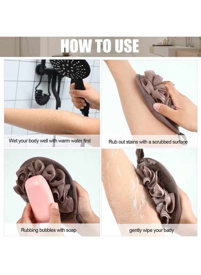 Zopeal 12 Pieces Shower Puff Bath Travel Loofah with Elastic Hand Strap Exfoliating Shower Gift Bulk Washable Loofah Mesh Sponges Bath Flower Ball Pad Body Scrubber for Men and Women - Image 4