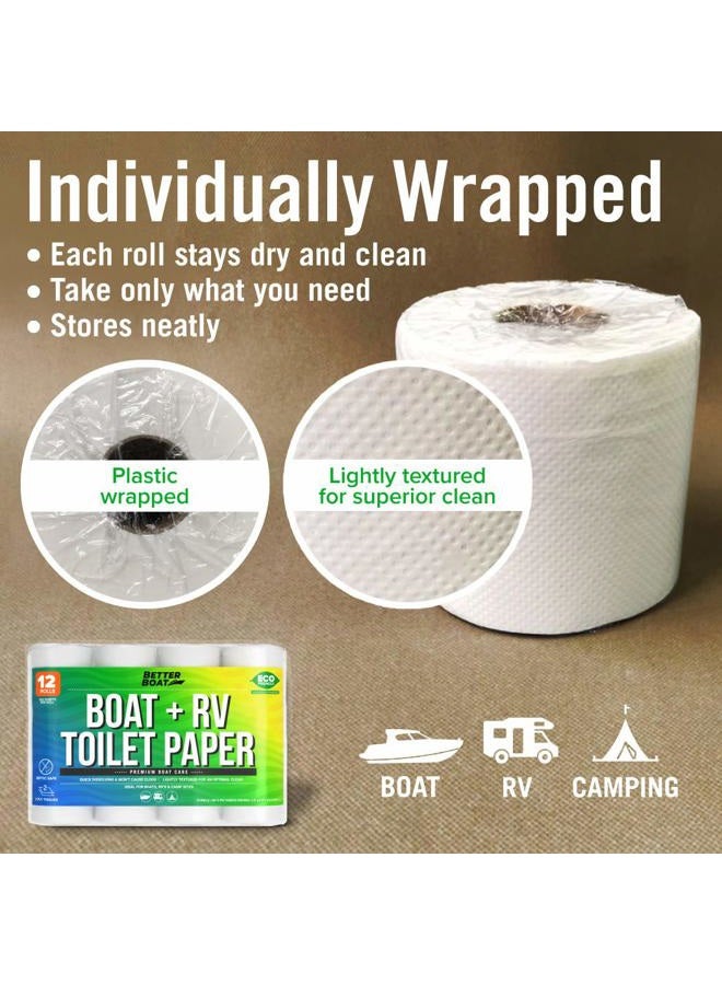 Better Boat ورق تواليت للقوارب والمركبات الترفيهية، آمن للصرف الصحي، يذوب بسرعة، 12 لفة فردية، قابل للتحلل البيولوجي 2-طبقة للأنظمة البحرية والسفر والتخييم، عبوة كبيرة آمنة لخزانات التخييم - Image 4