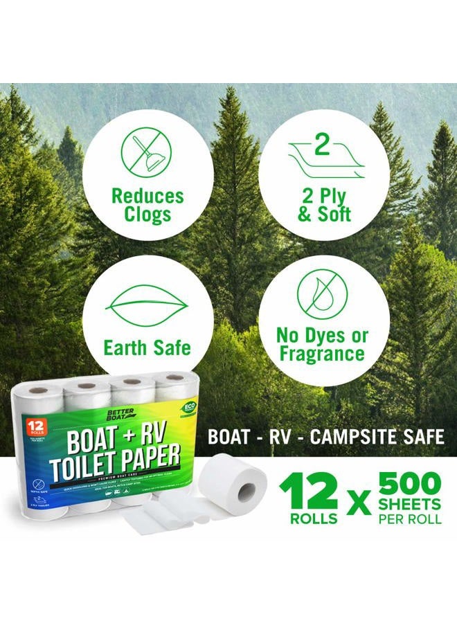 Better Boat ورق تواليت للقوارب والمركبات الترفيهية، آمن للصرف الصحي، يذوب بسرعة، 12 لفة فردية، قابل للتحلل البيولوجي 2-طبقة للأنظمة البحرية والسفر والتخييم، عبوة كبيرة آمنة لخزانات التخييم - Image 3