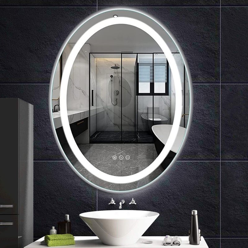 QYzblbang QYzblbang Large Oval Bathroom Mirror with Lights LED Lighted Bathroom Vanity Mirror 32 x 24 Inch Wall Mounted Vanity Mirror with 3 Color Lights AntiFog Waterproof  Smart Plugin Mirror for Wall 