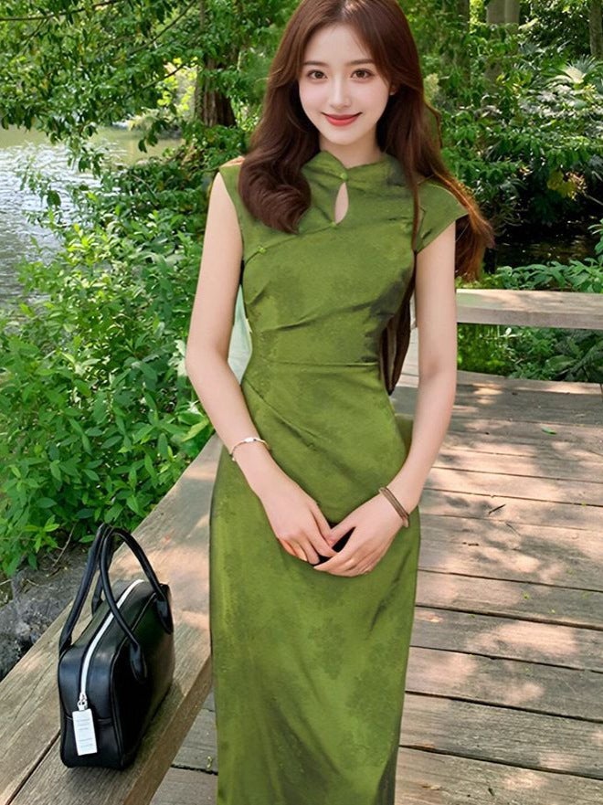 New Chinese Style Printed Improved Cheongsam Young Style Slimming And Whitening Slit Long Dress For Women 2025 Summer - Image 3
