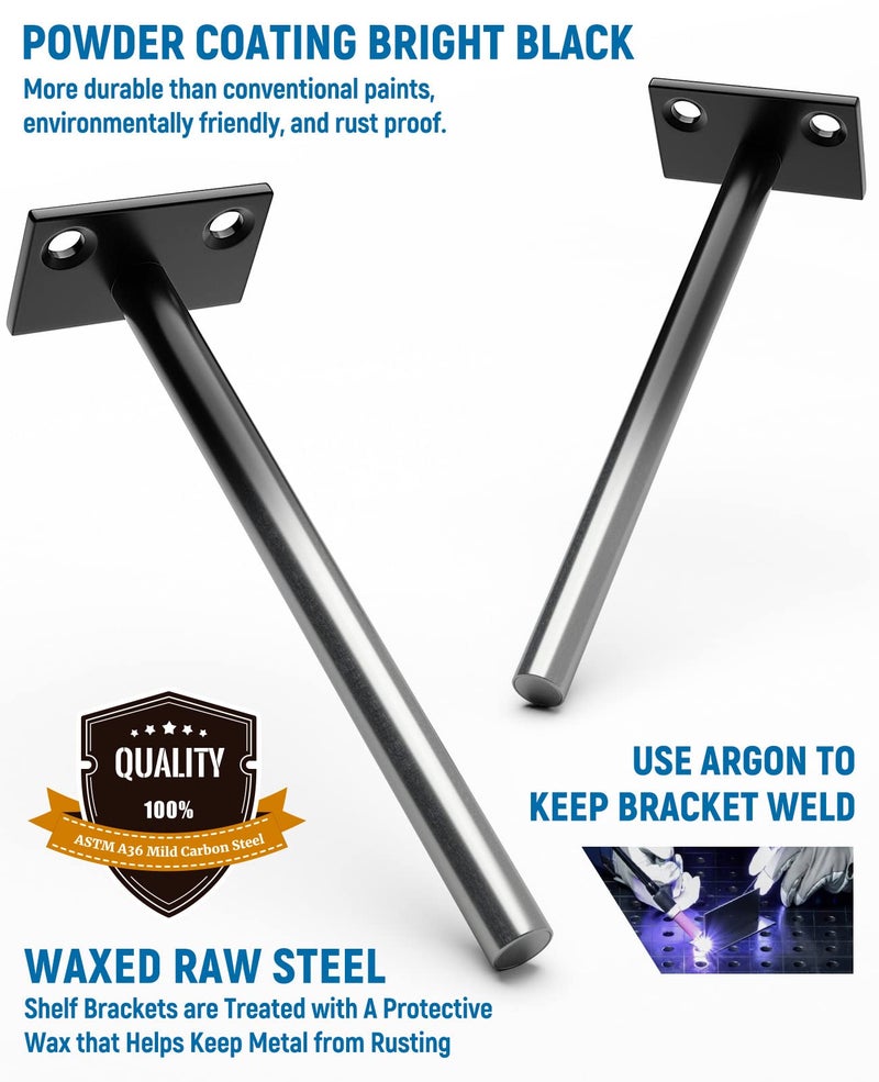 Leopo Black 4 Pack-10 Inch Floating Shelf Bracket, Hidden Brackets For Floating Wood Shelves - Image 3