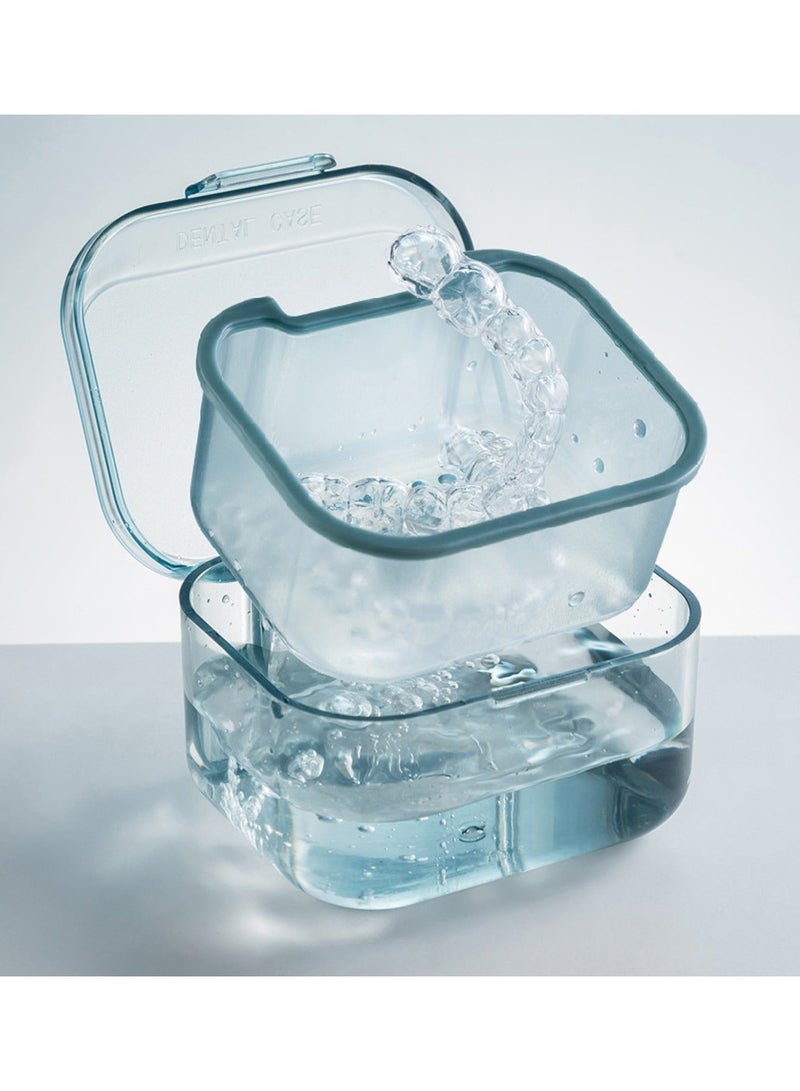 Generic Denture Bath Box Cup with Strainer Basket  for Travel Cleaning Exquisite Retainer Cleaner Case Mouth Guard Case (Blue/Clear)  - Image 4