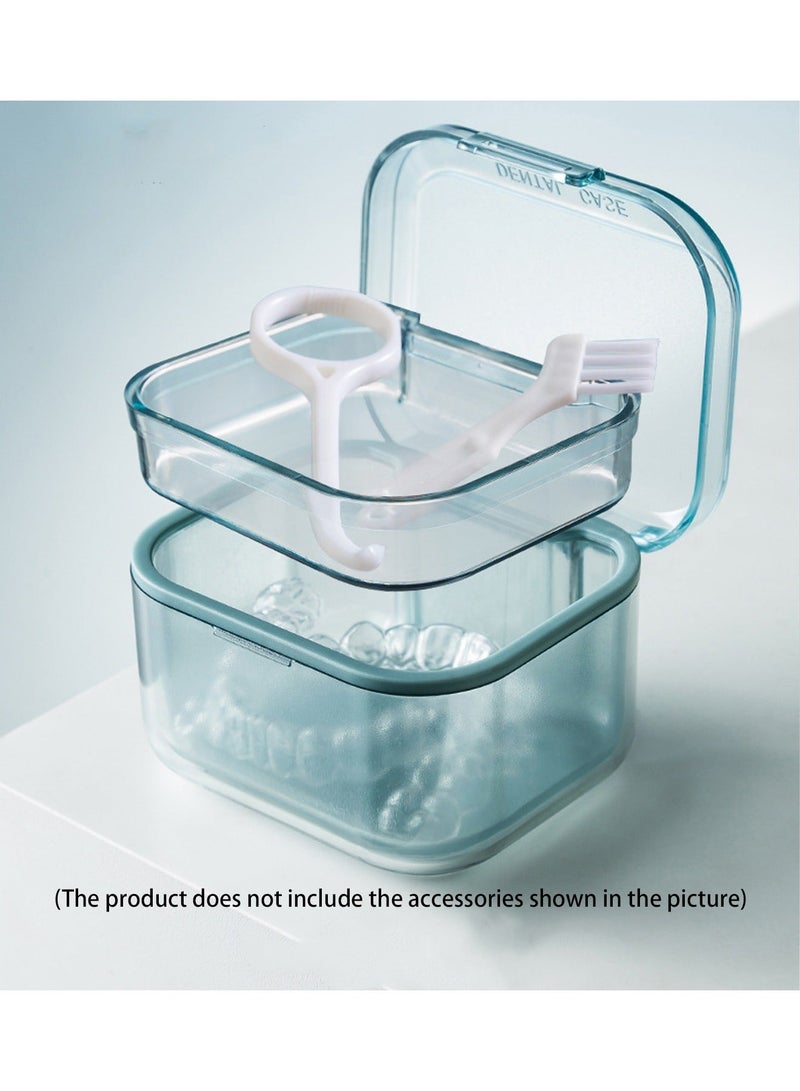Generic Denture Bath Box Cup with Strainer Basket  for Travel Cleaning Exquisite Retainer Cleaner Case Mouth Guard Case (Blue/Clear)  - Image 3