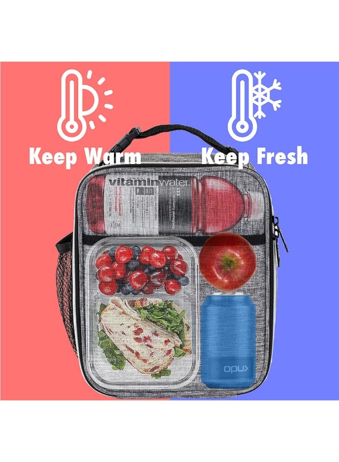 OPUX صندوق غداء معزول فاخر من أوبوكس، حقيبة غداء مدرسية ناعمة للأطفال الأولاد والبنات، دلو غداء صغير مضاد للتسرب للرجال والنساء في العمل، حقيبة غداء قابلة لإعادة الاستخدام ومضغوطة للمكتب للبالغين، رمادي فاتح - Image 2