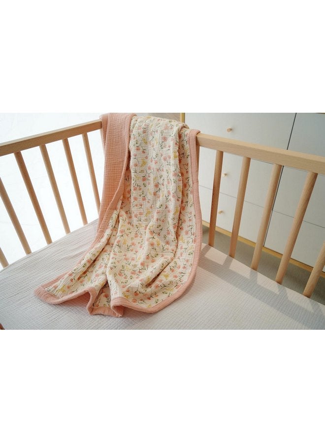 Little Jump Little Jump Muslin Baby Blankets for Girls, Large 47" x 47" Cotton Crib Blanket for Baby Infant Toddler, Soft Breathable and Lightweight Toddler Quilt for Girls (Peach Floral)  - Image 3