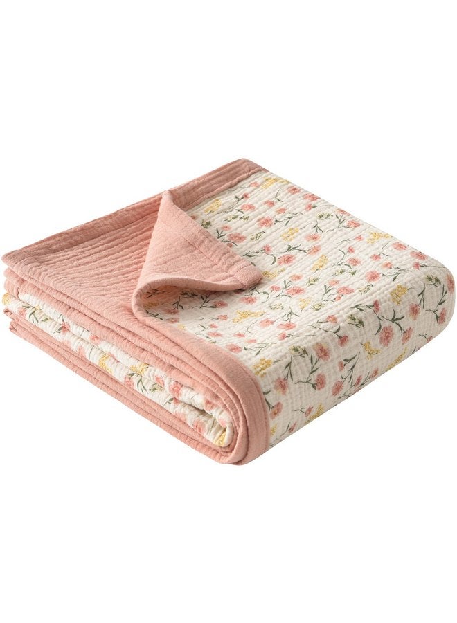 Little Jump Little Jump Muslin Baby Blankets for Girls, Large 47" x 47" Cotton Crib Blanket for Baby Infant Toddler, Soft Breathable and Lightweight Toddler Quilt for Girls (Peach Floral)  - Image 1