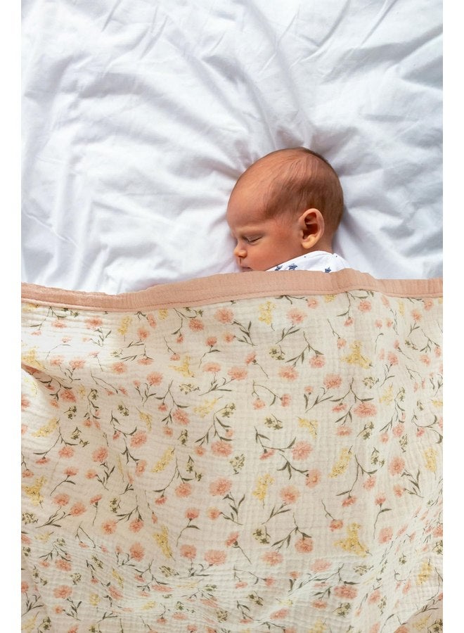 Little Jump Little Jump Muslin Baby Blankets for Girls, Large 47" x 47" Cotton Crib Blanket for Baby Infant Toddler, Soft Breathable and Lightweight Toddler Quilt for Girls (Peach Floral)  - Image 4