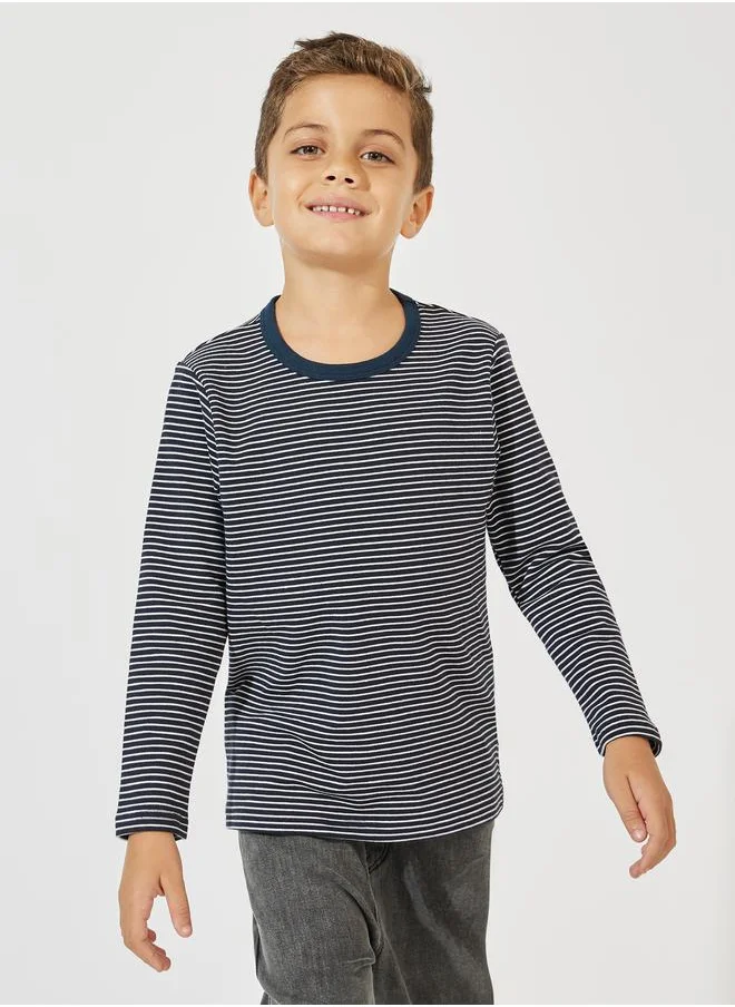 Styli Striped Long Sleeve Cotton T-Shirt