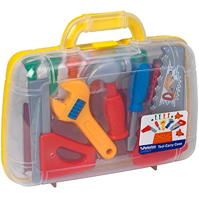 | CLASSIC CHILDREN'S TOOL SET IN CARRY CASE | 14 PIECE, BRIGHTLY COLOURED, PLASTIC TOOL SET IN A STURDY 30CM CARRY CASE | ROLEPLAY TOYS | AGES 3+, YELLOW - Image 1