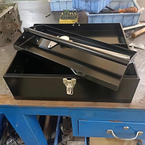 Azuline 16" Portable Metal Toolbox Large Tool Box 18-Gauge Fishing Tackle Box Tool Box Drawer Organizer Steel Toolbox With Metal Latch and Handle Black - Image 5