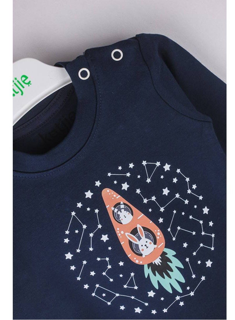 كاتجي طقم بيجامة بتصميم فضاء للبيبي، قطن ١٠٠٪ - Image 2