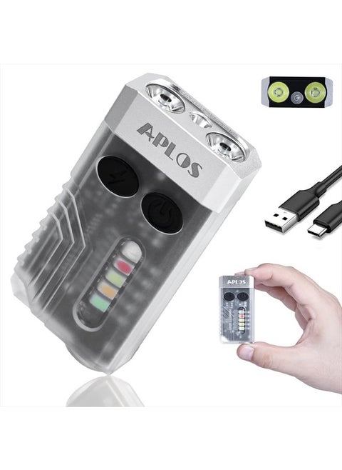 L02 1000 Lumens Rechargeable Mini EDC Flashlight, 365nm UV Light, Multi-Color Light Source, Small Pocket Keychain Light with Magnetic Base & Beeping Alarm (White)