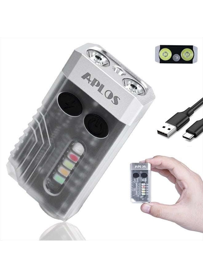 APLOS L02 1000 Lumens Rechargeable Mini EDC Flashlight, 365nm UV Light, Multi-Color Light Source, Small Pocket Keychain Light with Magnetic Base & Beeping Alarm (White)  - Image 1