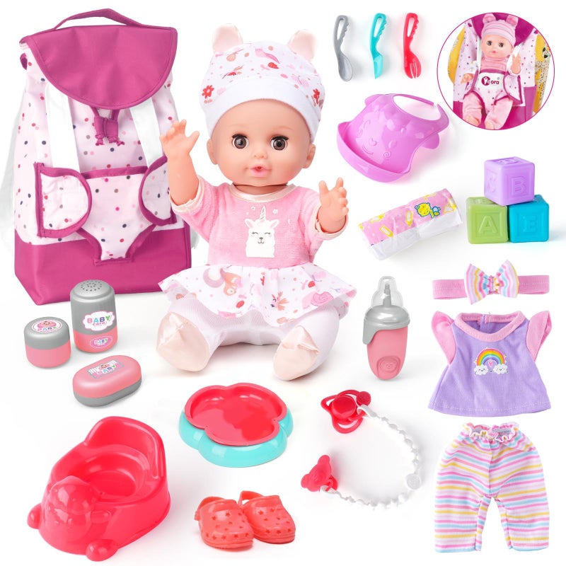 AuntyFey Baby Doll with Accessories Set Baby Dolls Set for Toddler Girls 35 612 Baby Doll Playset Baby Dolls for 5 Year Old Girls Baby Doll Toys Pretend Play ToyBackpack - Image 3