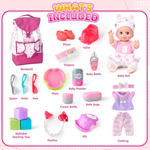 AuntyFey Baby Doll with Accessories Set Baby Dolls Set for Toddler Girls 35 612 Baby Doll Playset Baby Dolls for 5 Year Old Girls Baby Doll Toys Pretend Play ToyBackpack - Image 5