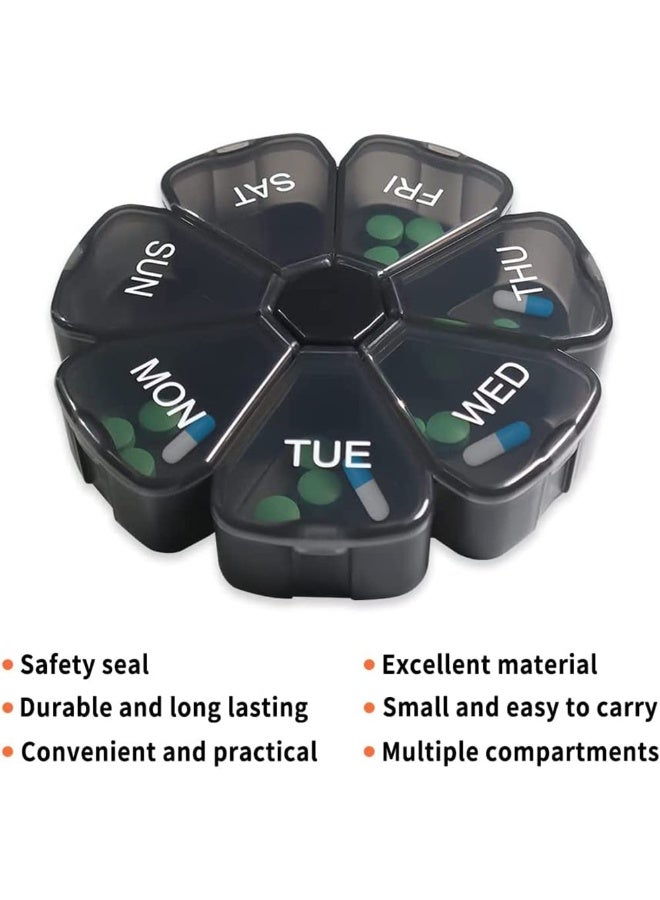 Bukela X spring Large Weekly Pill Organizer, 7 Day Portable Pill Box Case for Vitamin, Moisture Proof Pill Box Organizer with 7 Compartments, Travel Pill Organizer to Hold Vitamins, Medication (Black) - Image 2