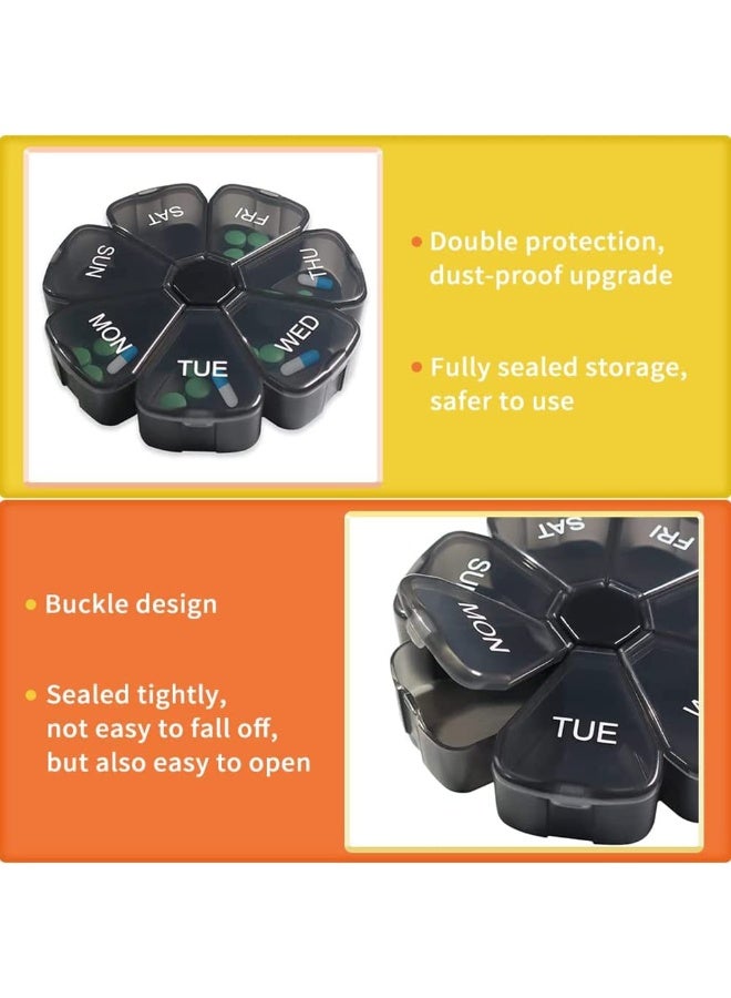 Bukela X spring Large Weekly Pill Organizer, 7 Day Portable Pill Box Case for Vitamin, Moisture Proof Pill Box Organizer with 7 Compartments, Travel Pill Organizer to Hold Vitamins, Medication (Black) - Image 3