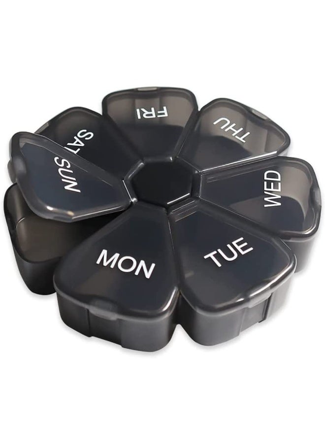 Bukela X spring Large Weekly Pill Organizer, 7 Day Portable Pill Box Case for Vitamin, Moisture Proof Pill Box Organizer with 7 Compartments, Travel Pill Organizer to Hold Vitamins, Medication (Black) - Image 1