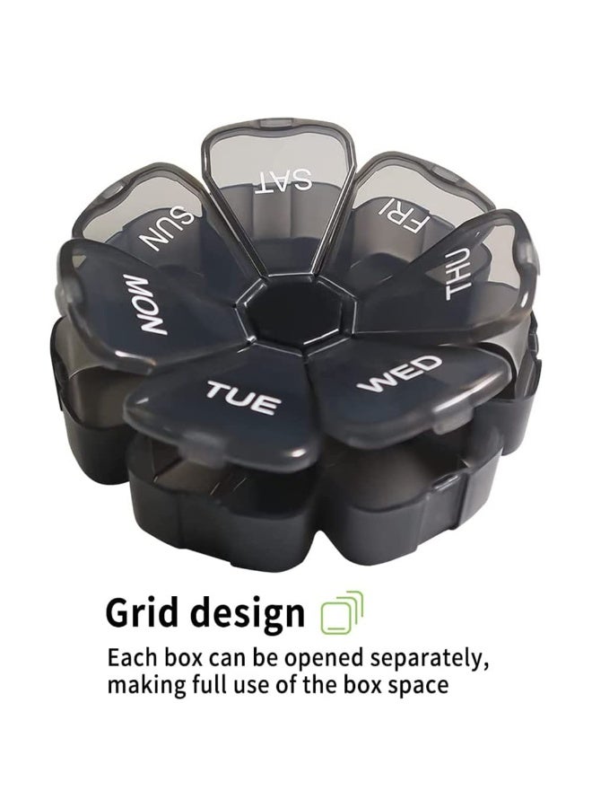 Bukela X spring Large Weekly Pill Organizer, 7 Day Portable Pill Box Case for Vitamin, Moisture Proof Pill Box Organizer with 7 Compartments, Travel Pill Organizer to Hold Vitamins, Medication (Black) - Image 5