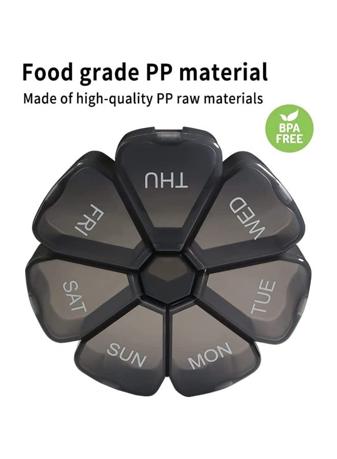 Bukela X spring Large Weekly Pill Organizer, 7 Day Portable Pill Box Case for Vitamin, Moisture Proof Pill Box Organizer with 7 Compartments, Travel Pill Organizer to Hold Vitamins, Medication (Black) - Image 4