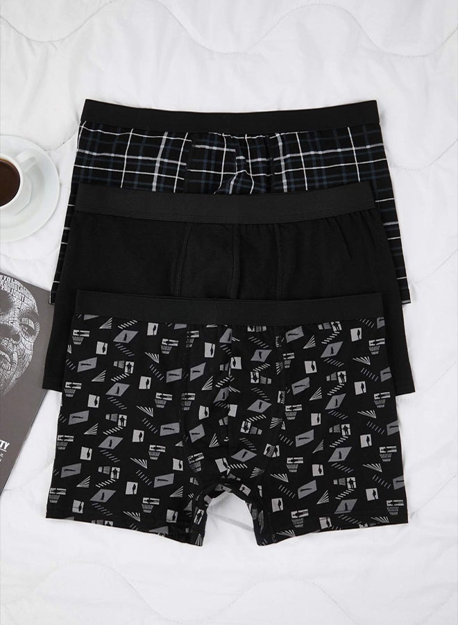 trendyol Black PatternedSolid Mix 3Pack Cotton Lycra Boxer - Image 1