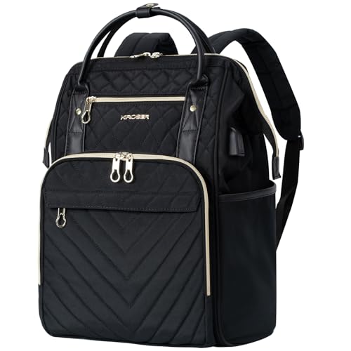 KROSER Laptop Backpack 17" Stylish Backpack Water Repellent College Casual Daypack with USB Port Travel Business Work Bag for Men/Women-Quilted - Image 1
