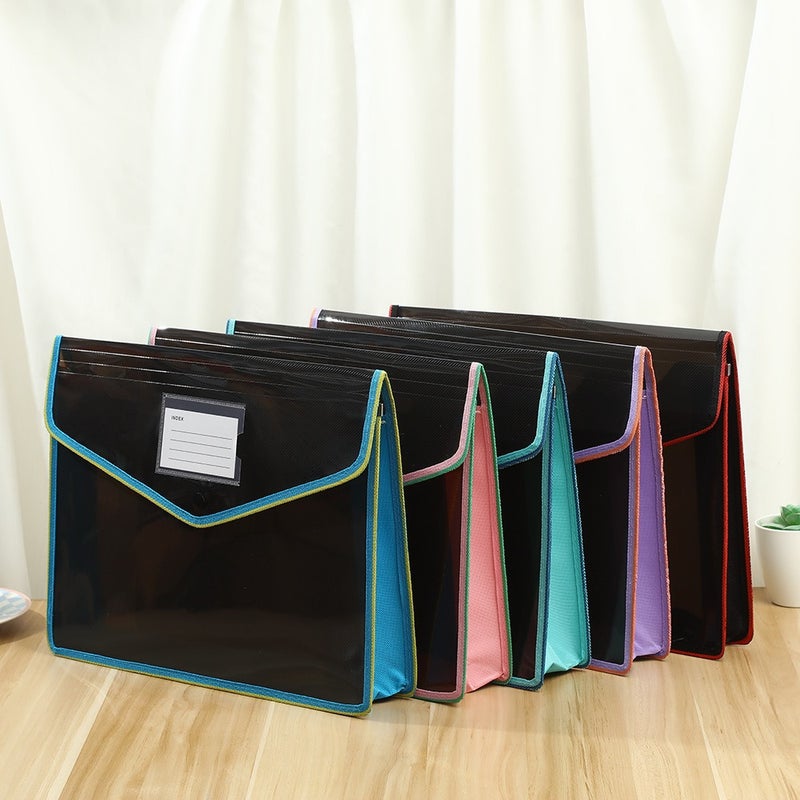 Colorful Semi-Transparent Black Document Bag Large Capacity Thickened Wear-Resistant Waterproof Accordion Bag Student Test Paper Information Storage Bag - Image 2