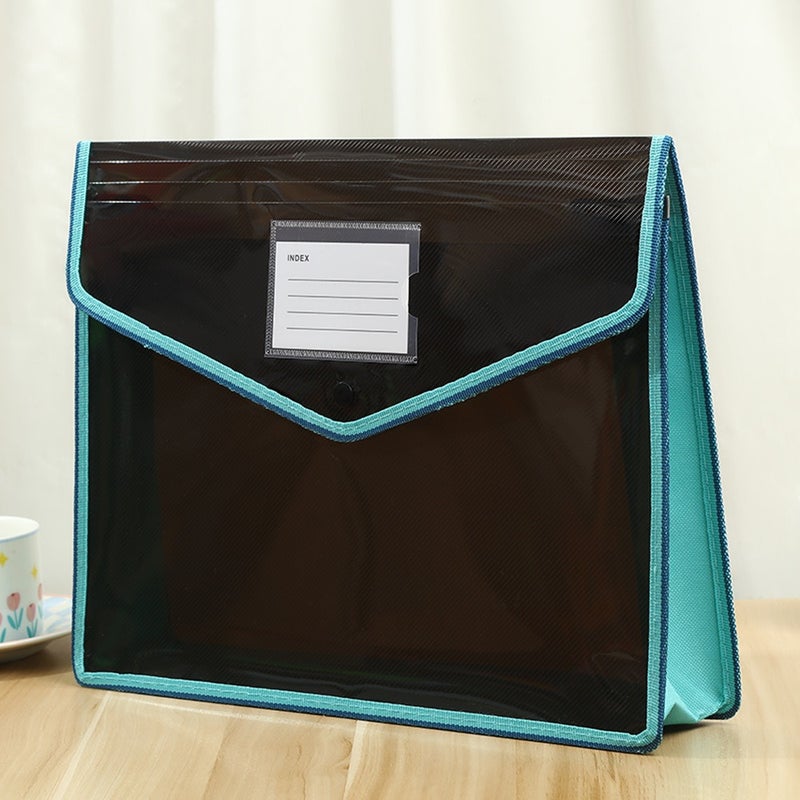 Colorful Semi-Transparent Black Document Bag Large Capacity Thickened Wear-Resistant Waterproof Accordion Bag Student Test Paper Information Storage Bag - Image 1